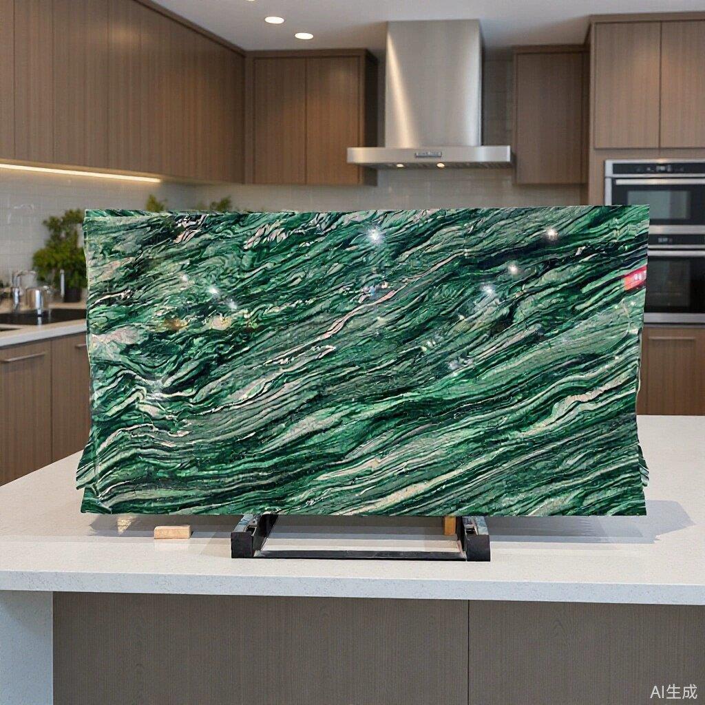帝王绿极光绿色大理石茶几餐桌橱柜面天然奢石石材大板背景墙