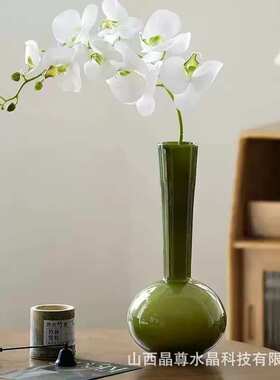 法式ins奢橄榄绿色复古客厅家居轻摆件高级玻璃感中古花瓶风插花