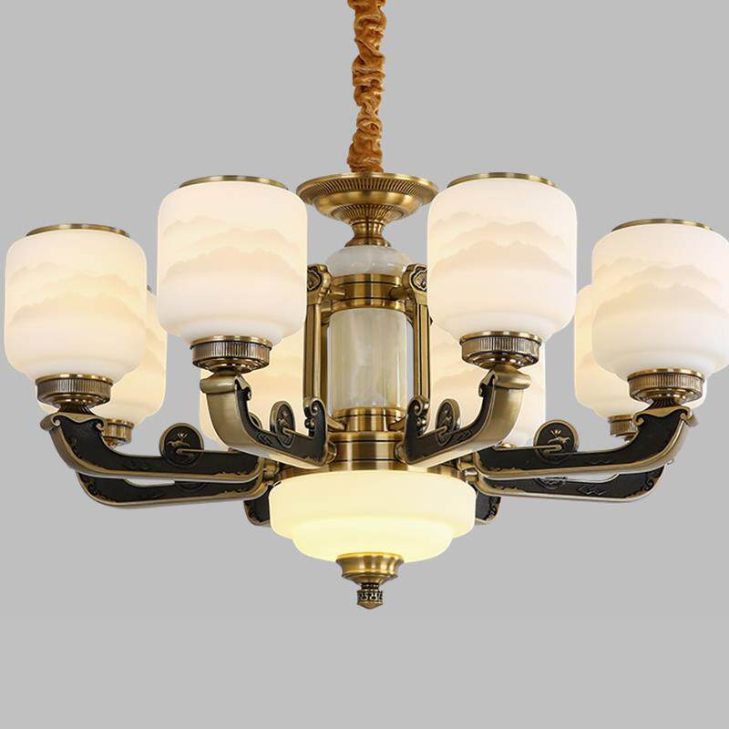 新中式吊灯客厅灯锌合金玉石饭厅灯中国风卧室书房家用led大吊灯