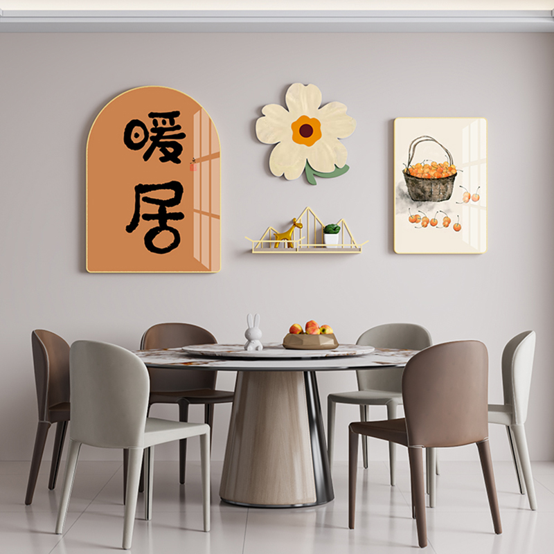 新中式餐厅装饰画温馨风暖居两联挂画饭店饭厅如意花卉背景墙壁画图片