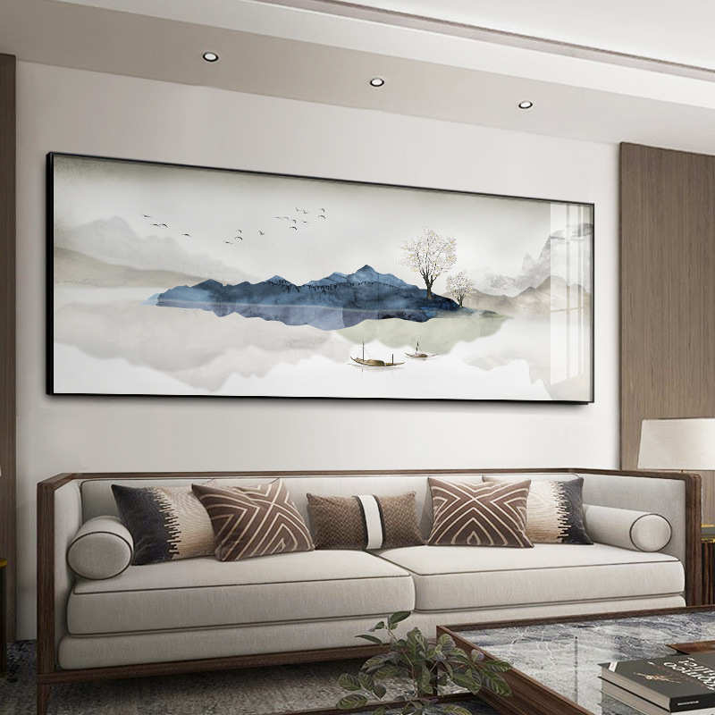 新中式卧室装饰画现代抽象山水客厅横条酒店水墨禅意床头主卧挂画