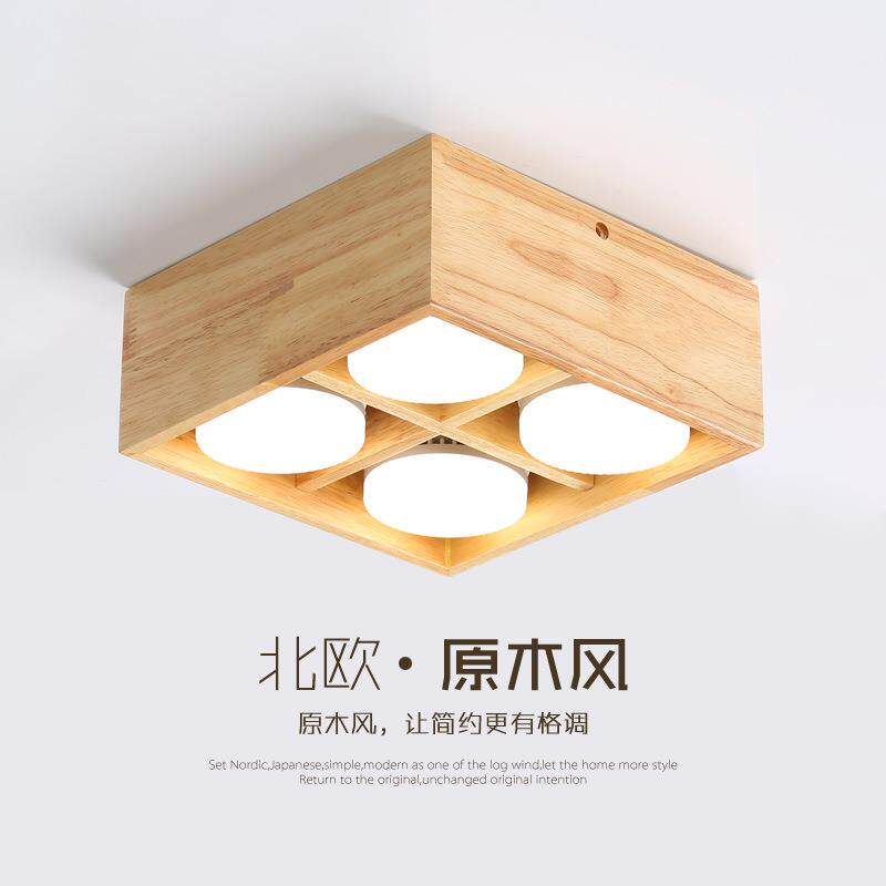 北欧风实木斗胆灯LED格栅灯方形明装筒灯过道玄关日式客厅吸顶灯