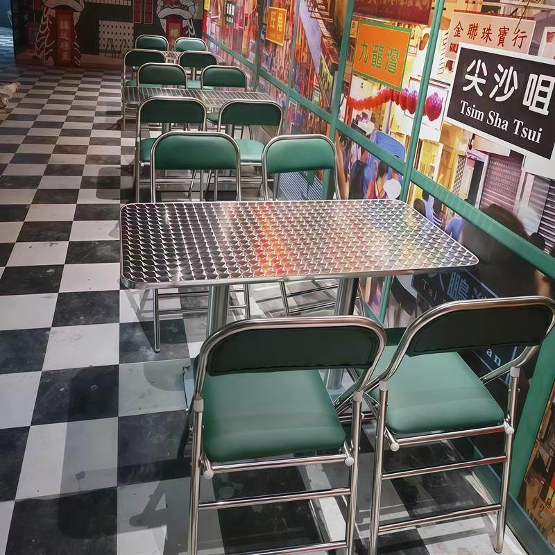 港式茶餐厅桌椅商用不锈钢桌子折叠椅市井大排档小吃店餐饮店桌椅,商业/办公家具,商用餐椅,淘宝优惠券,粉丝福利购,淘宝优惠卷