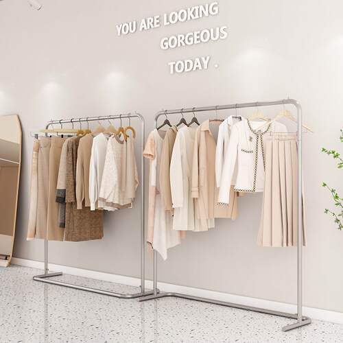 服装店展示架落地式不锈钢银色简约陈列架女装中岛货架童装挂衣架