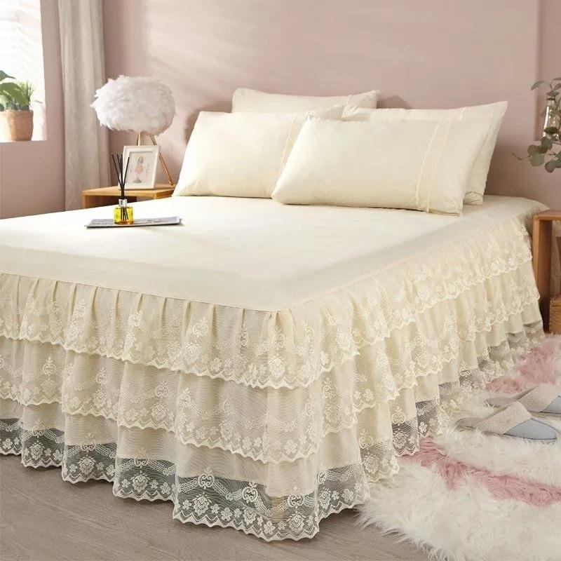 韩版蕾丝VAM床裙梦式床单件公风罩席思床主垫套床裙遮丑下摆四季