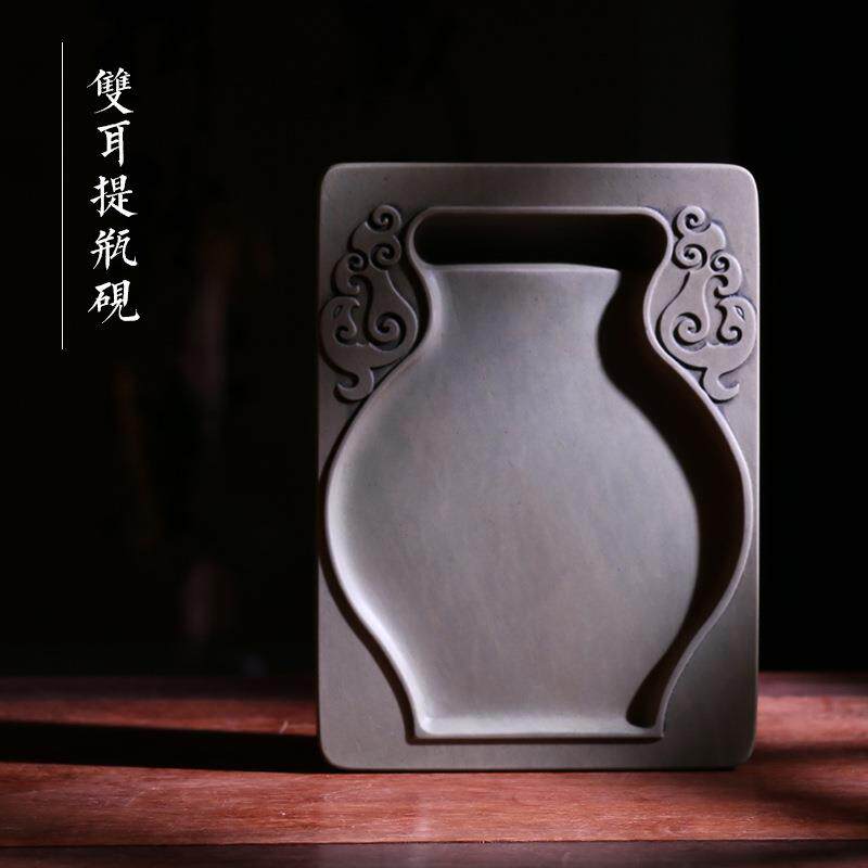 文博端砚天然原石6寸宝瓶方形砚带盖书法国画磨墨用绿端源头厂家
