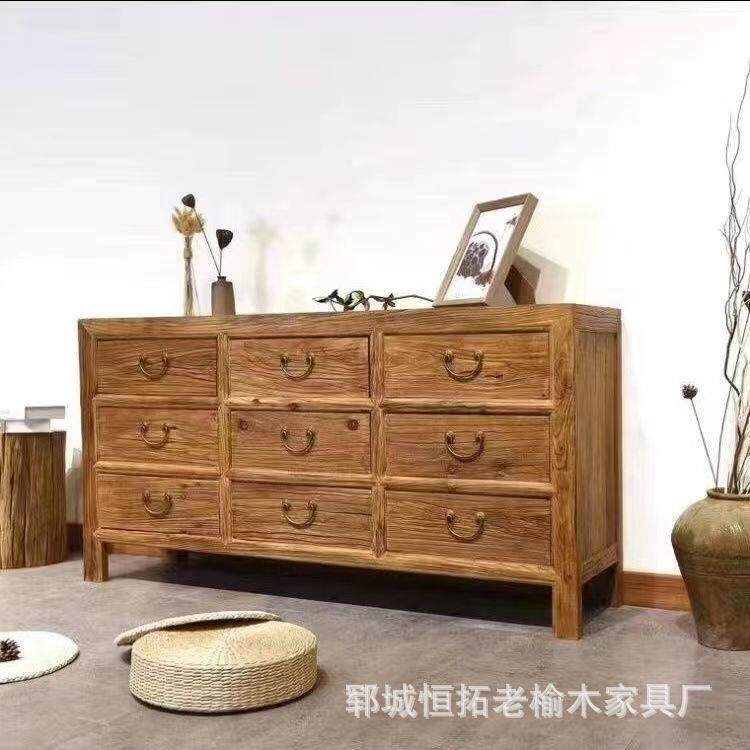 新款直销老榆木抽屉斗柜实木家具餐边柜玄关收纳柜复古老门板储物
