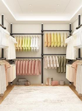 顶天立地衣宿舍家用落地式免ZHC打孔衣架柜伸缩衣杆衣帽架台阳衣