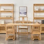 新中式 老榆木茶台茶桌禅意家具实木餐桌组合茶椅免漆原木色办公桌