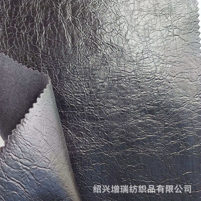 批发pu皱革黑色亮面pu皮革料皱纹压纹pu皮料镜面皱革