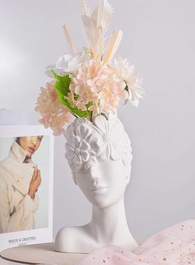 北欧创意人体陶瓷花瓶白色简约家居摆件创意ins风欧式轻奢高级感
