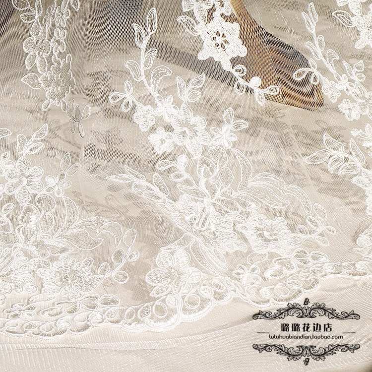 刺绣蕾丝车骨面料背景布料 立体花边婚纱手工DIY材料 服装辅料白