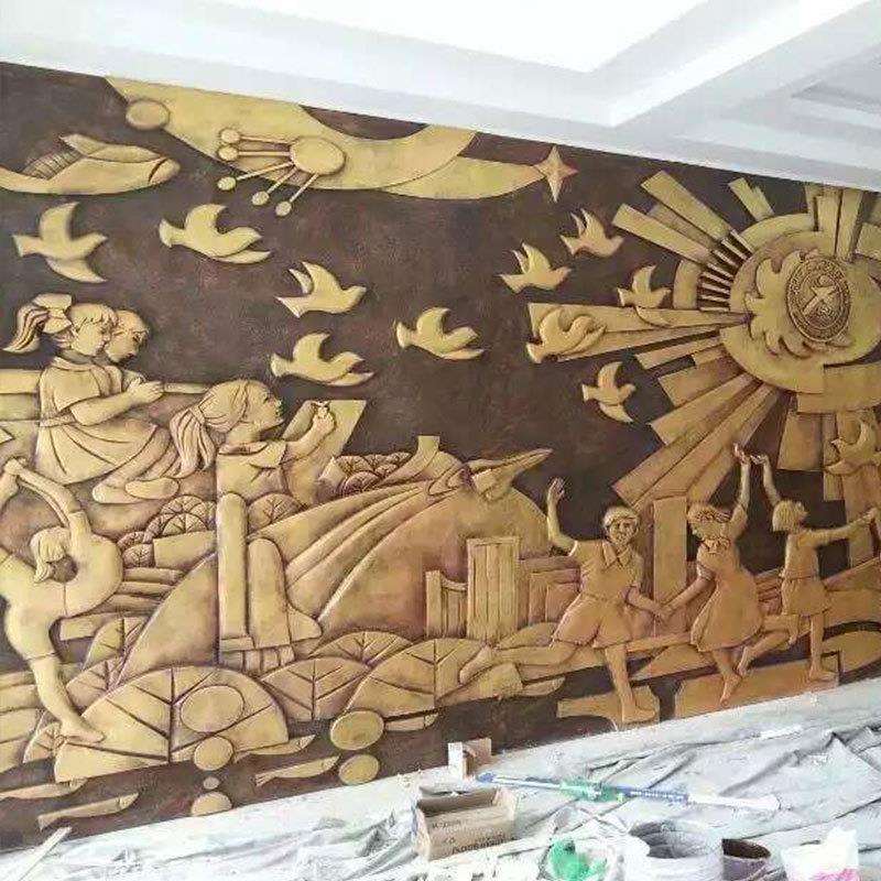 玻璃钢锻铜石材浮雕雕塑设计制作校园人物文化背景外墙壁画立体