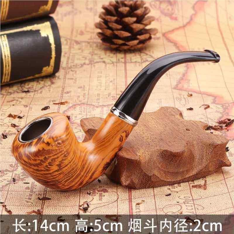 木烟斗手WHD8663男士纯铜工黑檀木老式可换滤旱芯弯式粗细两用烟