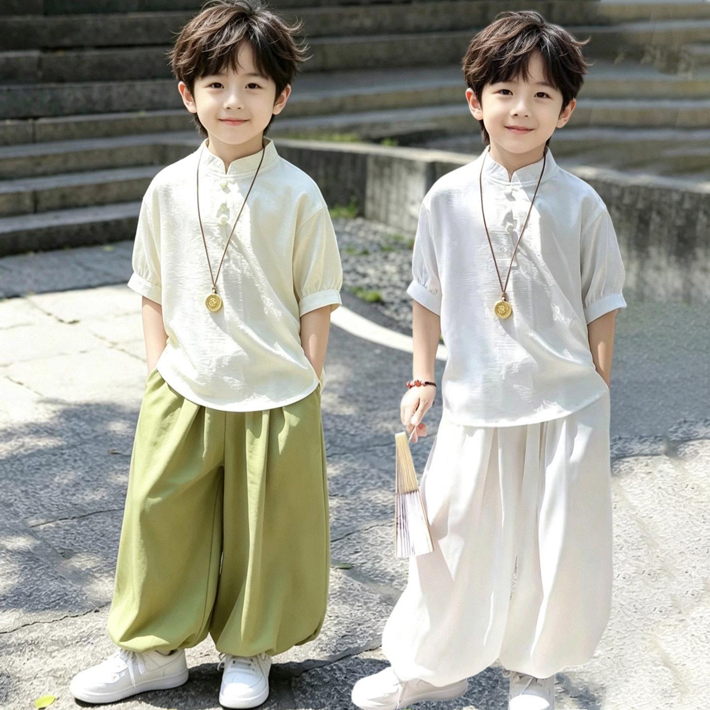 男童夏季古风日常汉服套装2026新款儿童潮酷中国风小少爷端午唐装