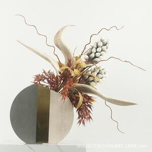 轻奢仿真花束花艺套装餐厅客厅装饰品灰色PU皮花器摆放家居装饰品