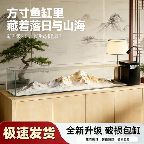 2026新款侧滤溪流缸鱼缸过滤制氧All生态造景家用客厅桌面缸