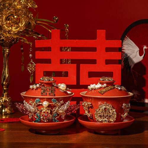 敬茶杯高级感改口杯手工新人陪嫁婚庆用品中式送人闺蜜礼物喜碗