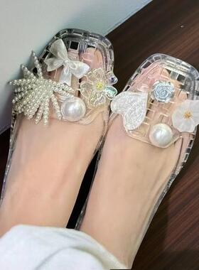 韩式水晶鞋新款果冻鞋洞洞鞋配饰小清新米珠亮片鞋花配件立体鞋扣