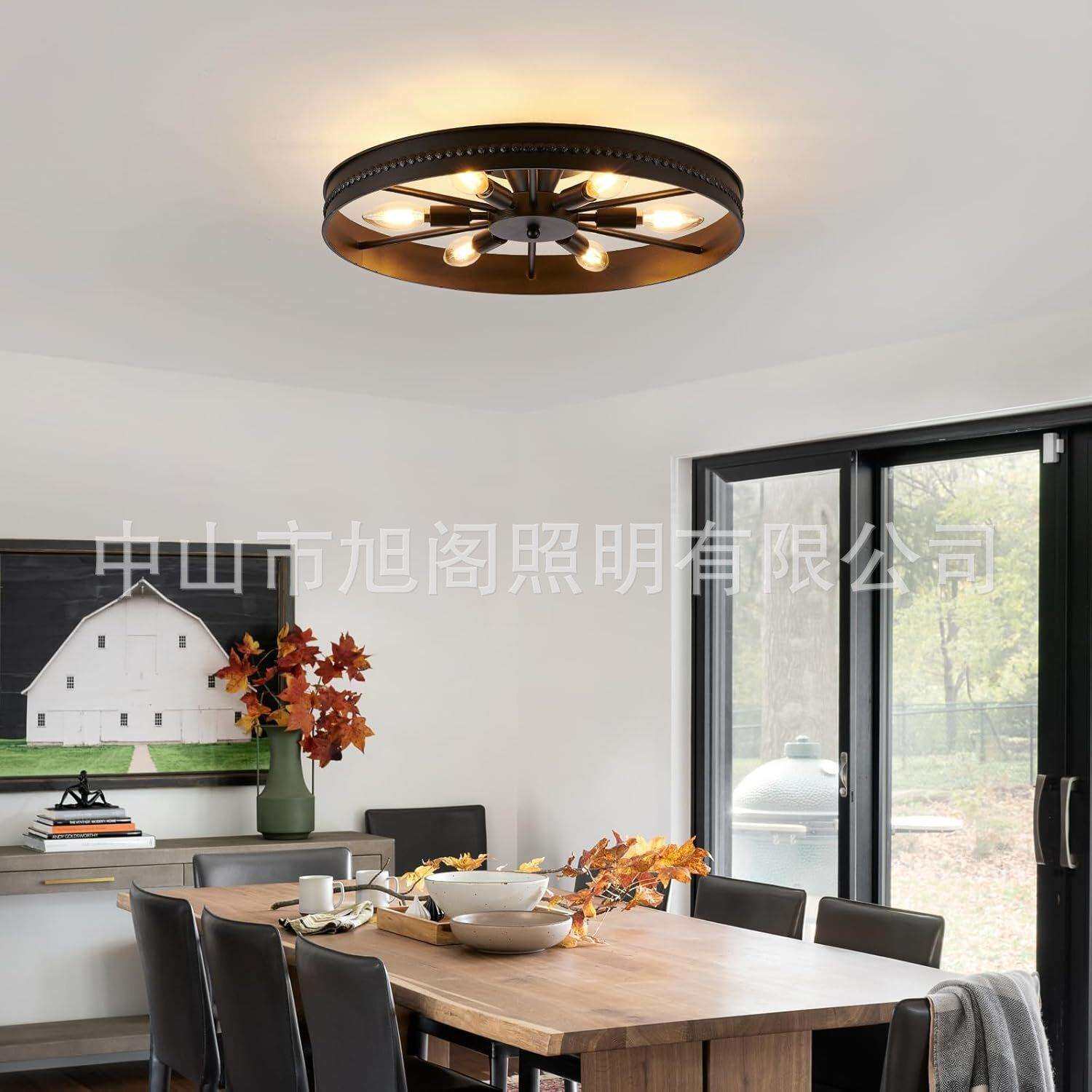 跨境美式工业风复古铁艺餐厅酒吧创意过道走廊水管车轮吸顶灯具
