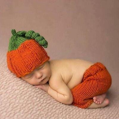 Halloween Newborn Pumpkin Knit Photography Outfit Set