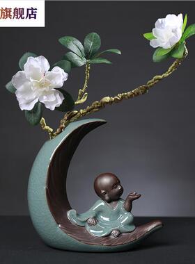 创意水培花盆瓶器绿萝植物玻璃客厅博古架桌面陶瓷小和尚摆件包邮