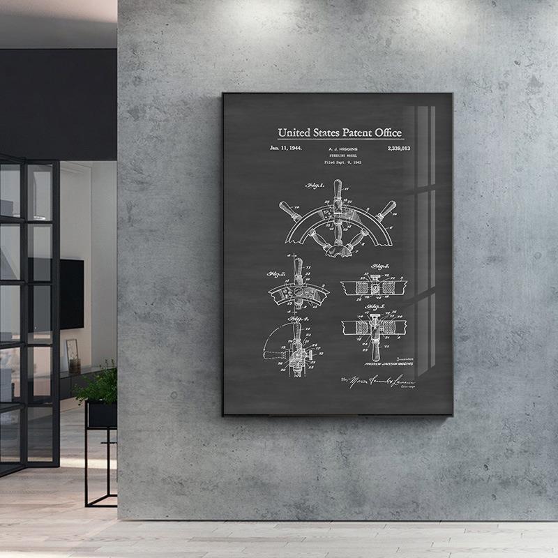 现代简约黑白工业风设计线稿装饰画船只机械航海挂画客厅卧室版画