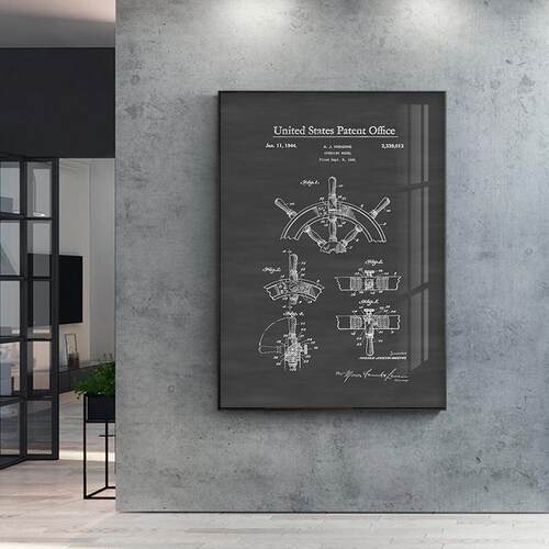 现代简约黑白工业风设计线稿装饰画船只机械航海挂画客厅卧室版画