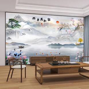 新中式山水画电视背景墙壁纸3d立体壁画新款客厅壁布8d影视墙墙布