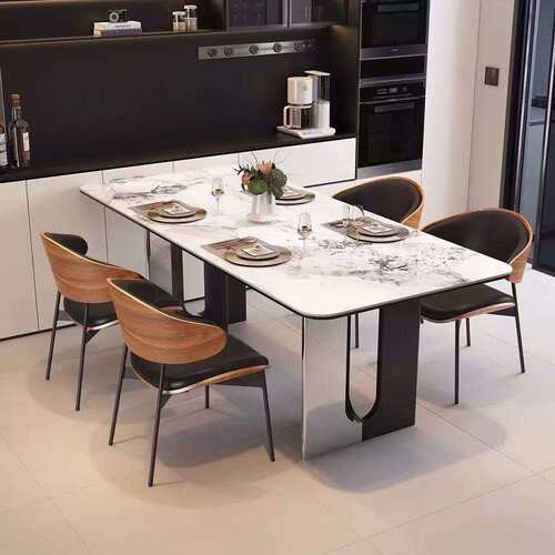意式亮光餐桌岩板家用餐桌椅组合轻奢小户型长方形现代简约饭桌