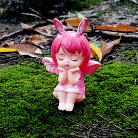 森林小精灵系列粉色的兔耳天使精灵公仔玩具模型摆件手办蛋糕装饰