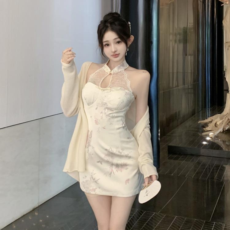 纯欲性感网纱显白约会小个子新中式国短款旗袍修身打底连衣裙风女