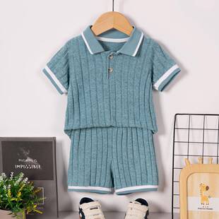 toddler boys knit striped short sleeve polo shirt elastic