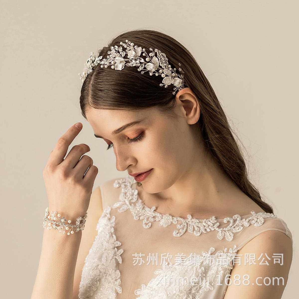 新款直销O543欧美复古女士合金新娘头饰 环形银色结婚发带婚纱礼