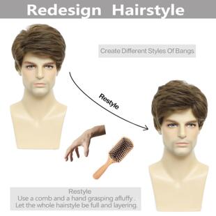 BCHR Wigs Mens Wig Short Men Brown Fluffy Cosplay Natural