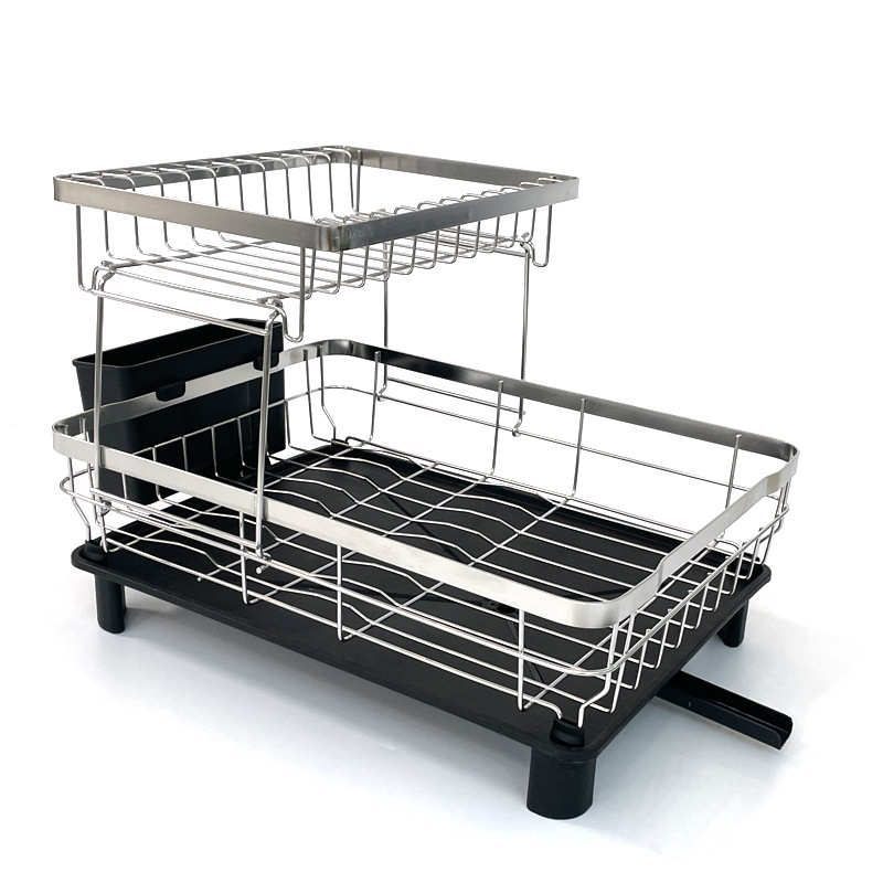 新中式碗碟沥水架厨房双层不锈钢色碗碟架厂家特大放碗碟置物架子