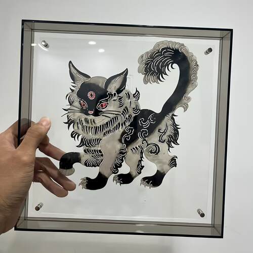 皮影装饰画玄猫传统非遗文化手工制作新中式挂玄关电视柜装饰摆件