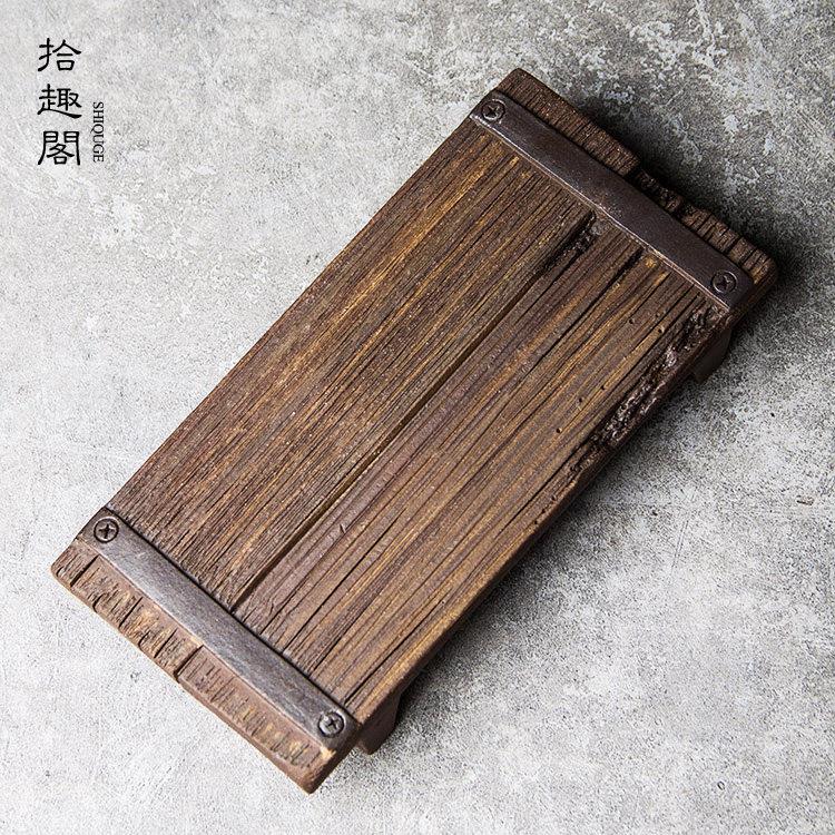 手工复古粗陶茶盘陶瓷功夫茶具茶托干泡盘紫砂壶承仿木小茶台摆架