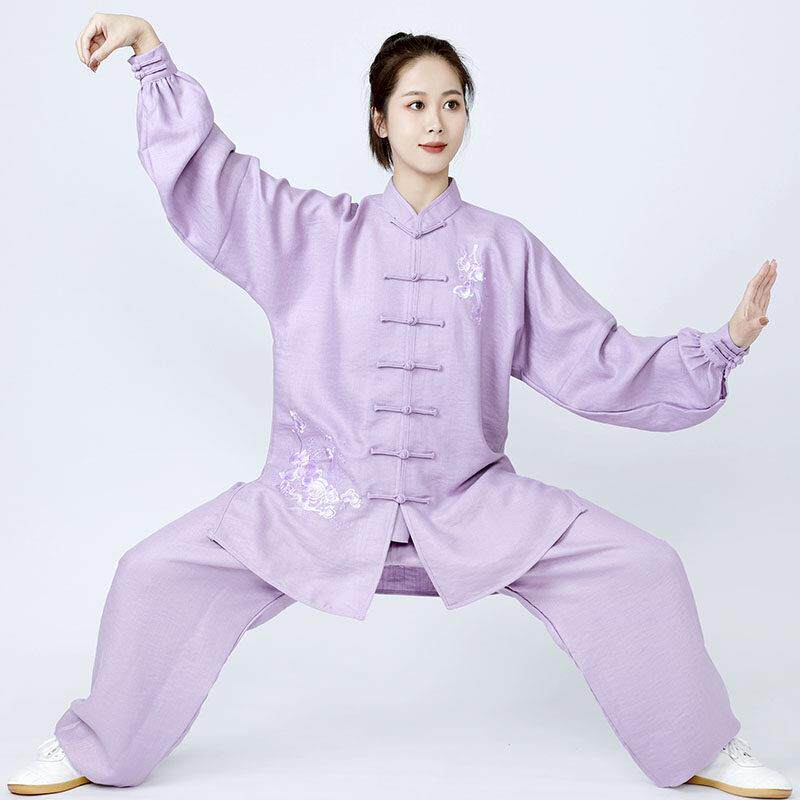 正品加厚亚麻棉透太极服功中老年练气太极拳服女装男武术练功服春