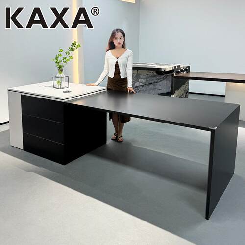 KAXA高端黑白色超薄边岛台餐桌一体家用可定制导台极简风餐岛一体