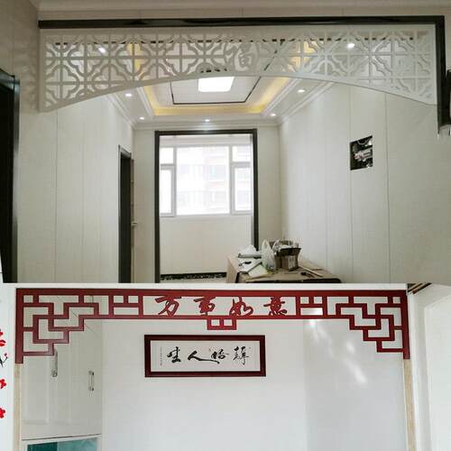 中式门楣挂落镂空雕花板PVC花格垭口装饰角花过道门楣上方装饰板