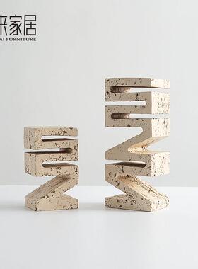 侘寂风创意几何摆彷洞石摆设件样板间样品屋展示中心客厅书房书柜