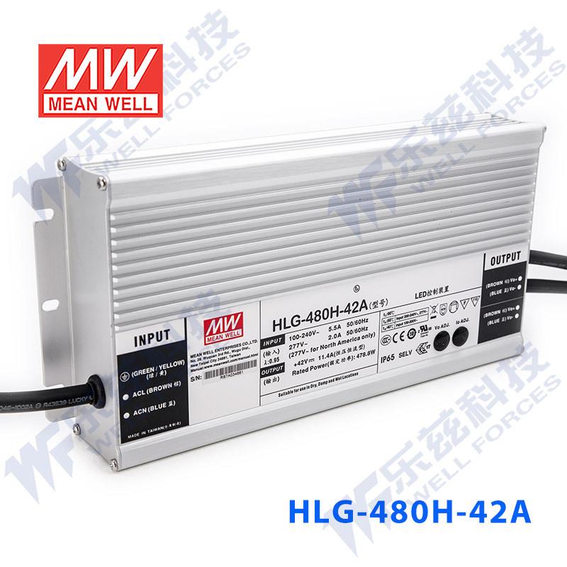 明纬48V LED电源480W HLG-480H-48A 10A可调+48V恒压防水7年质保