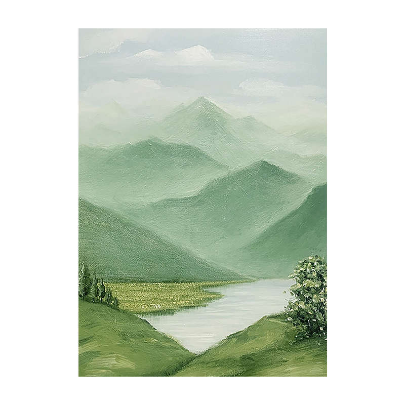 装饰画挂画芬村丙烯手绘玄关奶油油画风景浅绿色客厅风山水壁画大图片