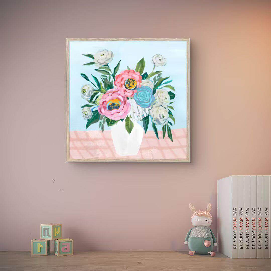 奶油风花卉客厅帆布画装饰印刷小清新壁画简约沙发背景墙装饰画