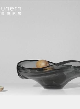 现代简约几何玻璃水果盘售楼处创意软装饰品家居客厅收纳果篓摆件