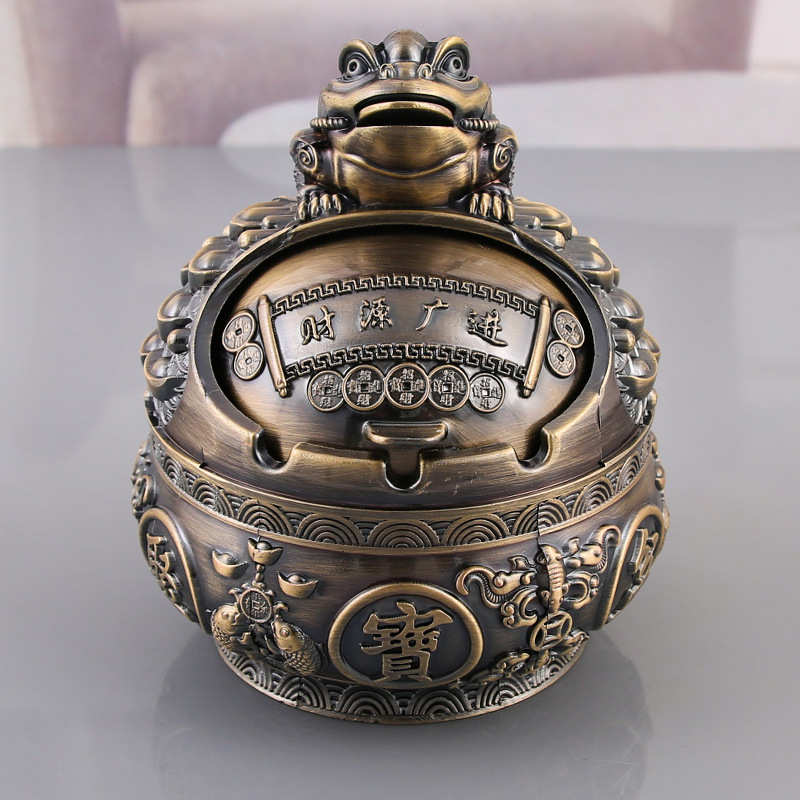 聚宝盆烟灰缸金属创意个性防风带盖防摔客厅茶几时尚大号烟缸