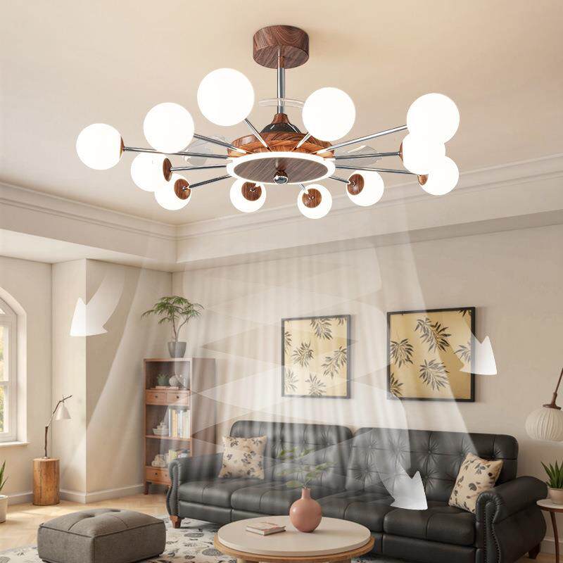 客厅风扇吊灯复古魔豆灯法式中古风一体餐厅吊扇灯护眼中山灯具