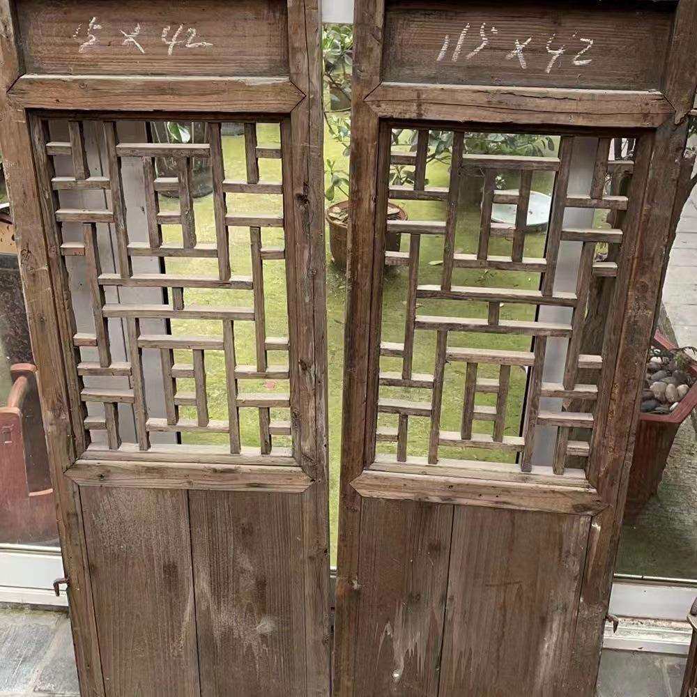 旧门窗花窗老旧装饰木老旧就窗雕花窗复古装修原木花窗实木木门窗