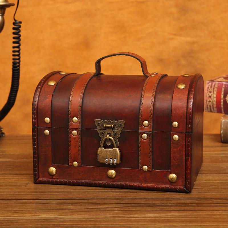 复古木盒带锁密码收纳盒 木质首饰盒珠宝展示盒子复古木质首饰盒